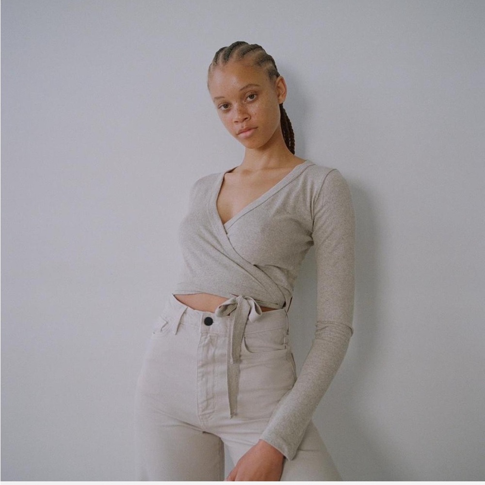 Ozma Heather grey long sleeve dance wrap silk noil jersey top